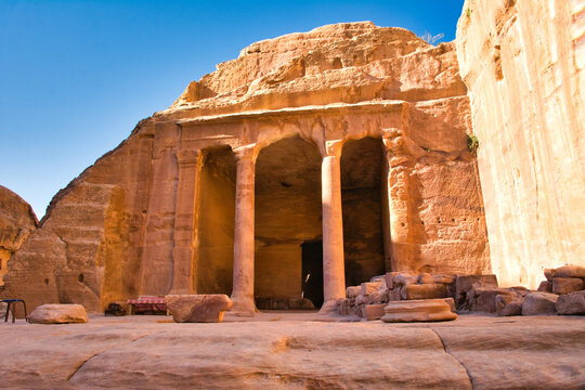 View on garden hall at Petra historical site in Jordan.