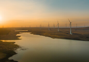 Catchers of the wind. Kochubeevskaya wind farm (WPP). Russia, industrial. Wind power plant.