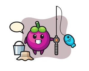 Mascot character of mangosteen as a fisherman