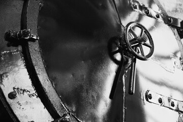 Details of shiny black vintage steam locomotive