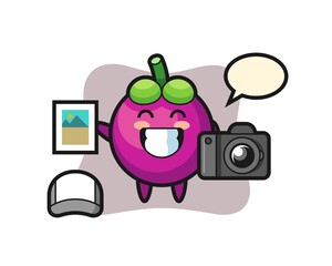 Character Illustration of mangosteen as a photographer