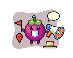 Character cartoon of mangosteen as a tour guide