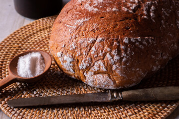loaf of german bread with knife