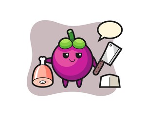 Illustration of mangosteen character as a butcher