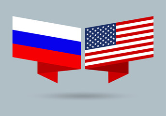 Russia and USA flags. American and Russian national symbols. Vector illustration.