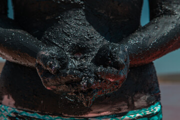 Pink lake with medicinal black mud in the Crimea.
