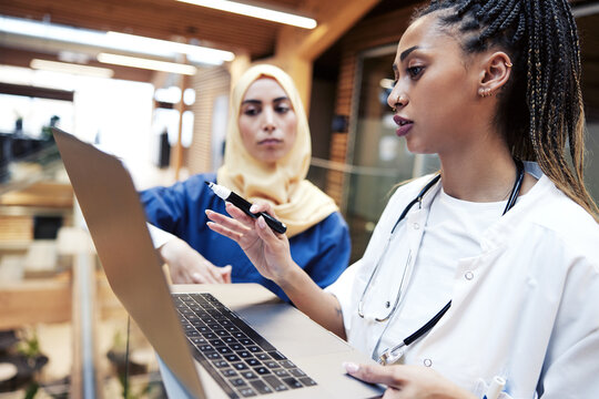 Young Female Doctors Working With A Laptop