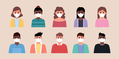 Collection of people wearing medical mask.Corona virus concept.