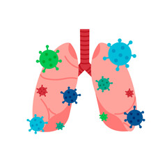 Virus attacks the lungs isolated vector illustration. Unhealthy bacteria inside respiratory system design element. Respiration infection, asthma disease, medical symptom.
