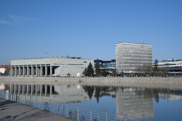 Wroclaw, Poland, general cityscape with University Library and Odra river.