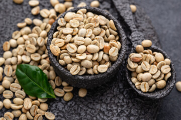 Fresh organic green coffee beans.
