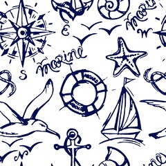 Seamless pattern with marine paraphernalia. Marine pattern.
