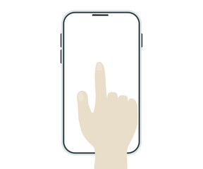 Illustration of Hand pressing smartphone on white background.