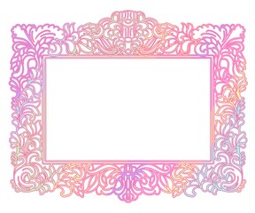 Classic frame for picture. Isolated on white background. Vector illustration. Space for phrase, art, sale information, template, social media, museum, salon. Floral design, leaves. Colorful.
