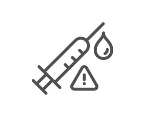 Vaccine attention line icon. Vaccination syringe warning sign. Vector