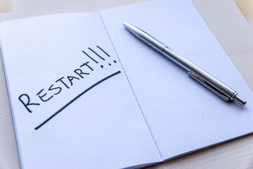 Restart! Starting again after a break, after a pandemic. Word 