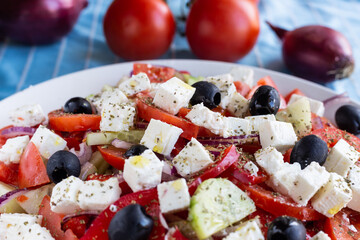 Greek salad, typical greek food with feta cheese