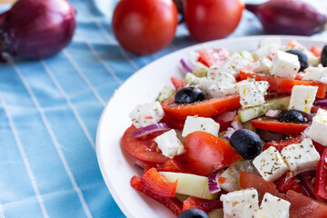 Greek salad, typical greek food with feta cheese