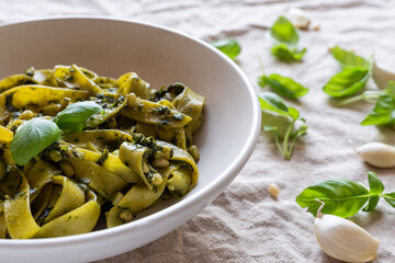 Fettuccine with basil pesto