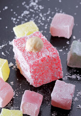 Turkish delight on black background