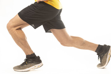 athlete man stretching exercises on white background.