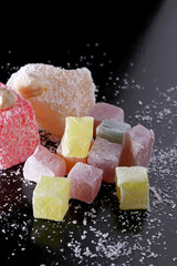 Turkish delight on black background