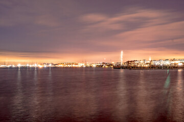 Obraz premium Claiborne Pell Bridge in Background at night in newport rhode island