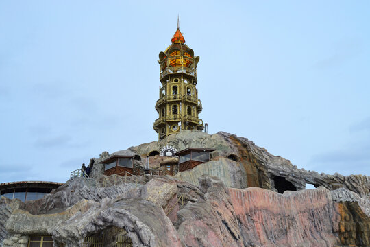 Beautiful old Lighthouse with a staircase among the rocks