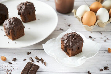 Chocolate Cube pound cake set on cafe table.