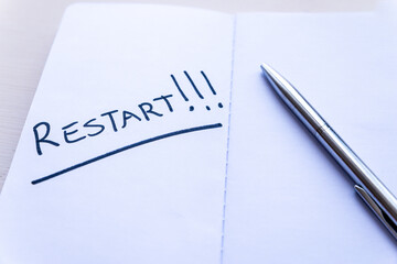 Restart! Starting again after a break, after a pandemic. Word 