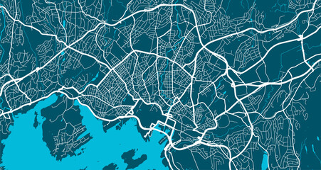 Detailed map of Oslo city, linear print map. Cityscape panorama. - obrazy, fototapety, plakaty