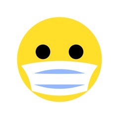 smiley face mask, simple flat design, isolated icon wearing a white surgical mask, emoji with mouth mask - yellow face 