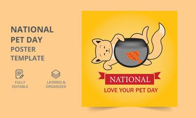 Pet shop poster template. social media post. National Pet Day Poster. Vector illustration.