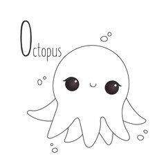 Alphabet letter animals children illustration octopus. fish sketch