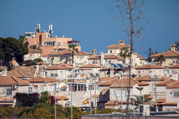 View to the residential houses roofs in Torrevieja city, Spain,