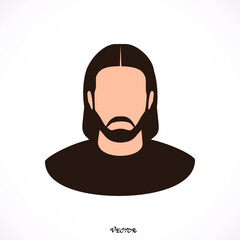 Vector Face of Jesus on white background.  Flat design, vector.