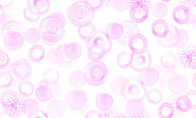 Watercolor Circles Wallpaper. Color Rounds Pattern. Modern Drawn Dots Illustration. Graphic Watercolor Circles Design. White Spots Print. Pink Hand Paint Confetti. Seamless Watercolor Circles.