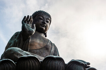 Giant Buddha statue at Po Lin Monastery of Ngong Ping in Hong Kong, China.