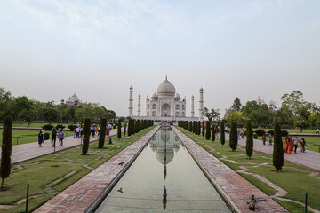 beautiful view of taj mahal and dramatic sky in background.