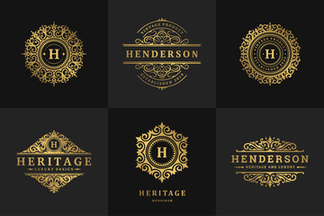 Luxury logos and monograms crest design templates set vector illustration.