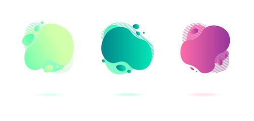 Abstract dynamic gradient graphic elements in modern style. Banners with flowing liquid shapes, amoeba forms. Logo, flyer, presentation, invitation, card template. Vector illustration.