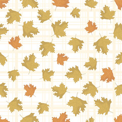 Autumn leaves. Seamless pattern. Vector yellow, orange, green leaf. Scrapbook, gift wrapping paper, textiles. seamless background of autumn maple leaves. for textile, book covers, Wallpaper, design