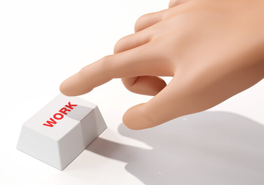 Hand touch work button isolated on white background, 3d illustration.