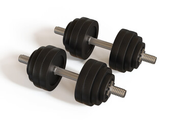 Professional dumbbell for fitness and bodybuilding isolated on white background, 3d illustration.