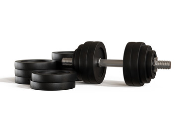 Professional dumbbell for fitness and bodybuilding isolated on white background, 3d illustration.