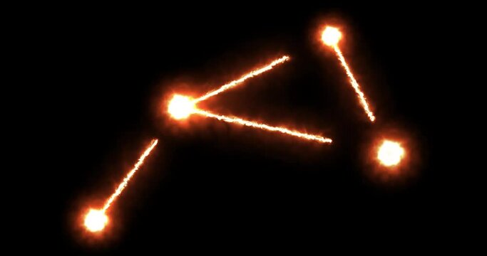 Antlia constellation. Fiery glowing rays, red color. Stars in the night sky. Cluster of stars and galaxies. Horizontal composition, 4k video quality