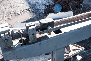 scrap metal collection point with floor scales in early spring during the steel price increase...