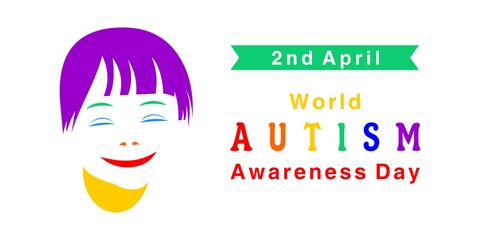 April 2 is the world autism awareness day. Silhouette of smiling individual with autism on white background. Colorful vector illustration.