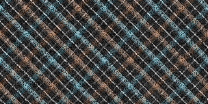 Texture Ragged Grungy Fabric Of Traditional Old English Tweed With Blue Brown White Stripes On Black Checkered Gingham Repeatable Diagonal Ornament For Men's Wool Suit Plaid Tablecloths Shirts Tartan