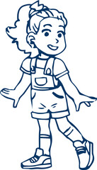 Clipart black outline child schoolboy girl dancing. Vector illustration in cartoon style.
